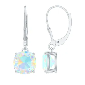 Cushion Cut Solitaire Ethiopian Opal Drop Earrings