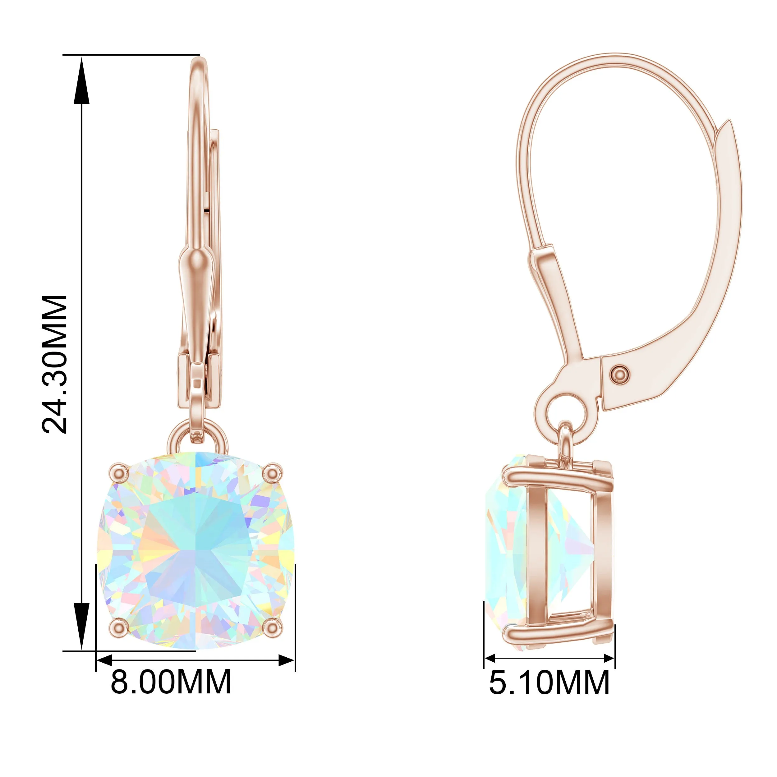 Cushion Cut Solitaire Ethiopian Opal Drop Earrings