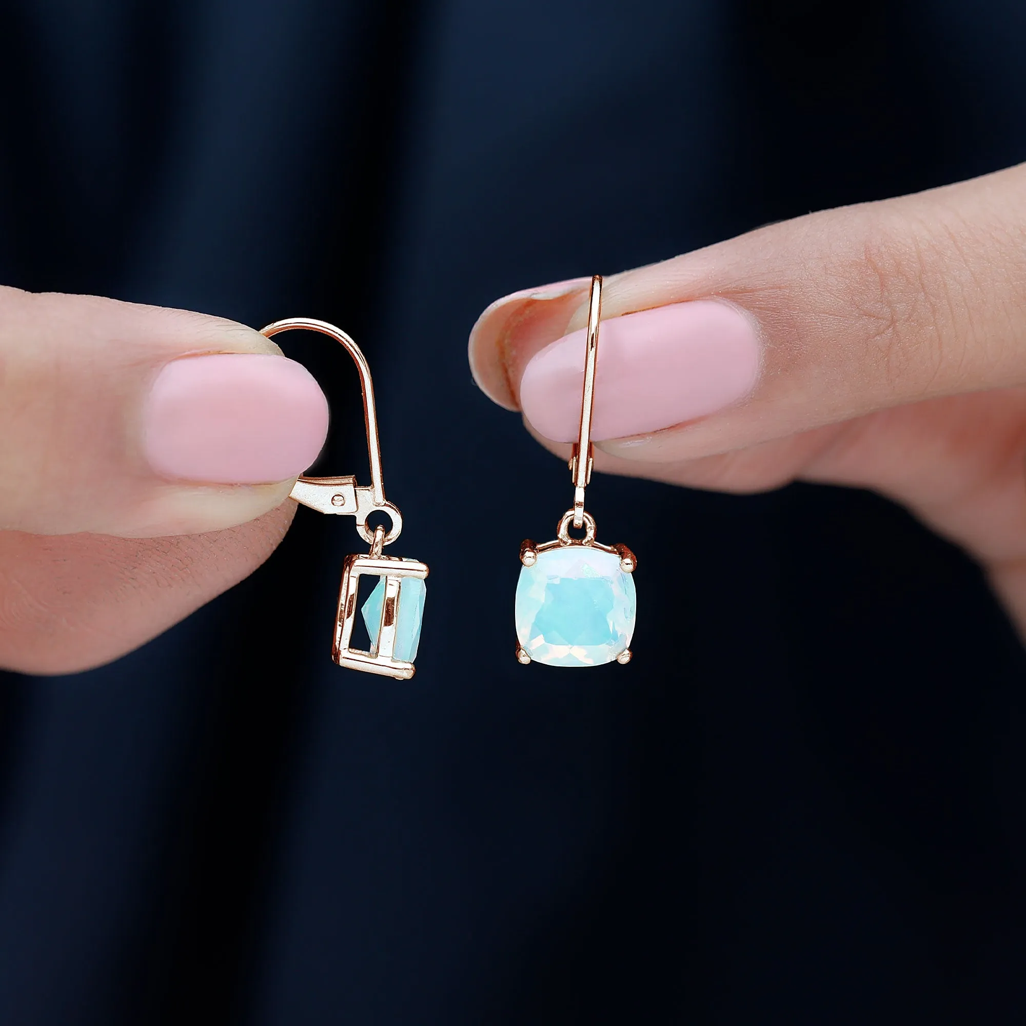 Cushion Cut Solitaire Ethiopian Opal Drop Earrings