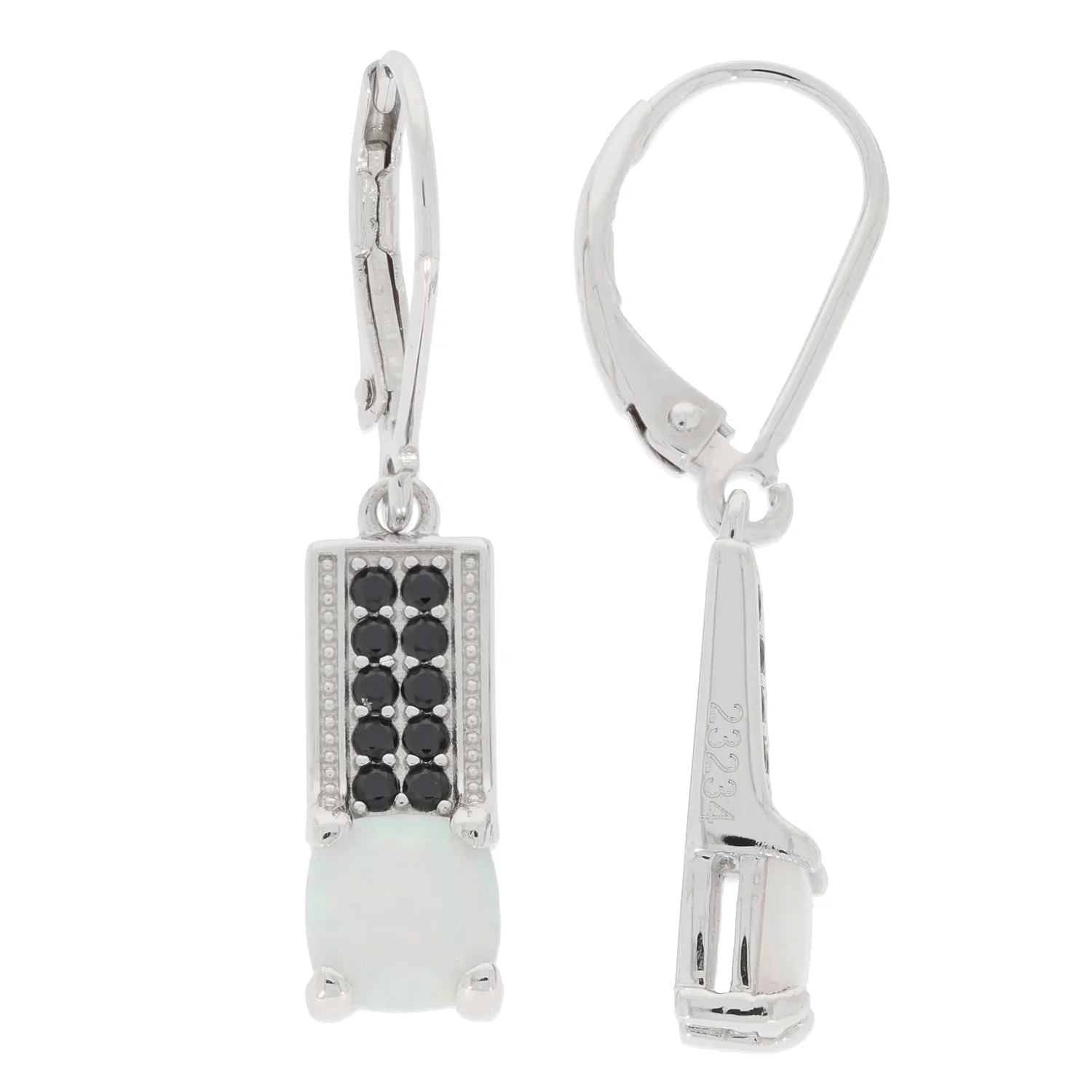 Cushion White Opal Sterling Silver Earrings with Diamond Accent