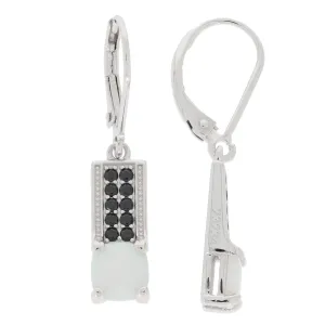 Cushion White Opal Sterling Silver Earrings with Diamond Accent