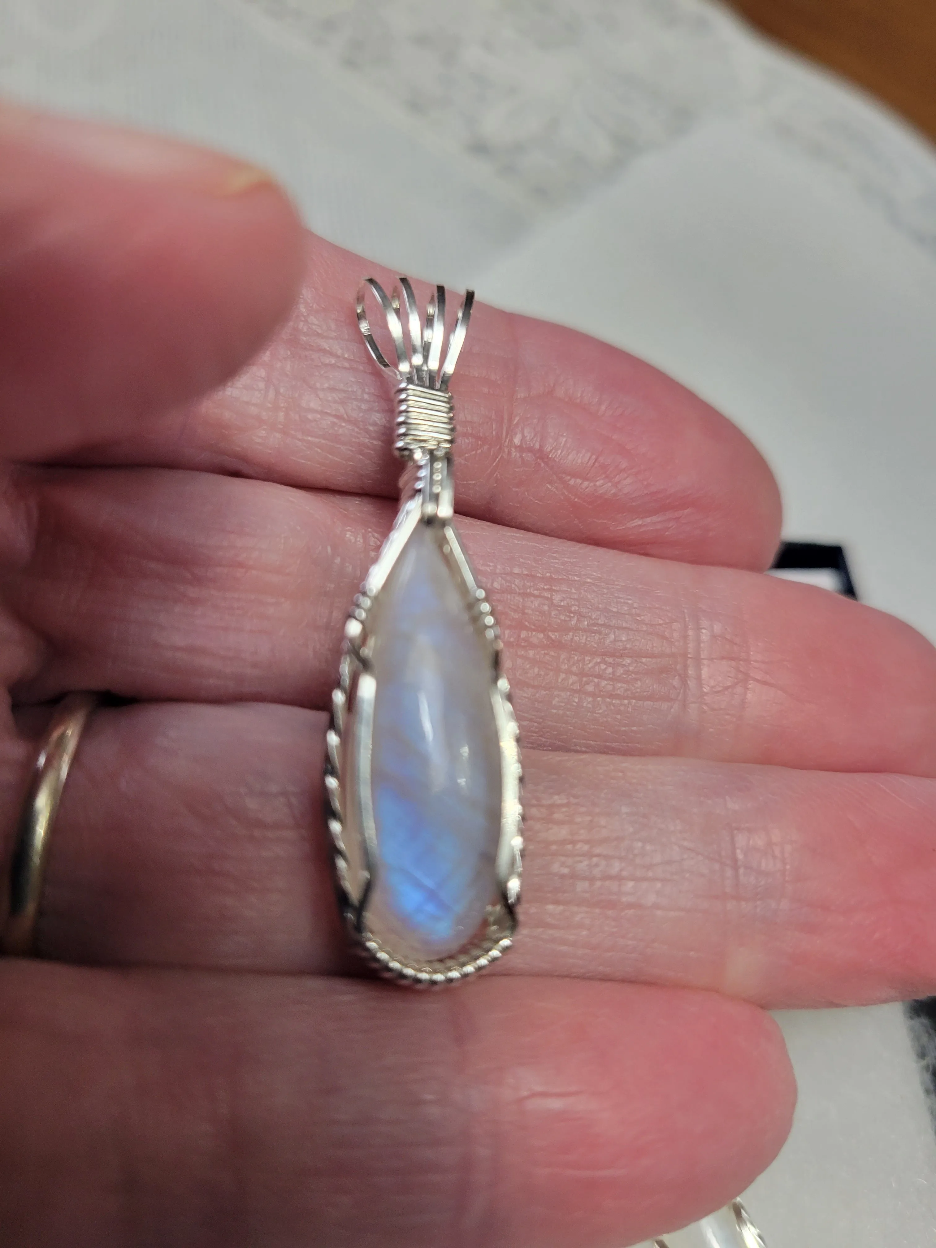 Custom Wire Wrapped Moonstone Set: Earrings Necklace/Pendant Sterling Silver