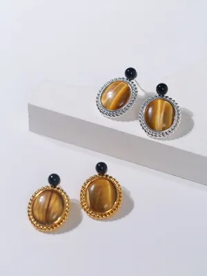 Dark Night Tiger Eye Mirror Gemstone Earrings- Tiger Eye Stone Earrings