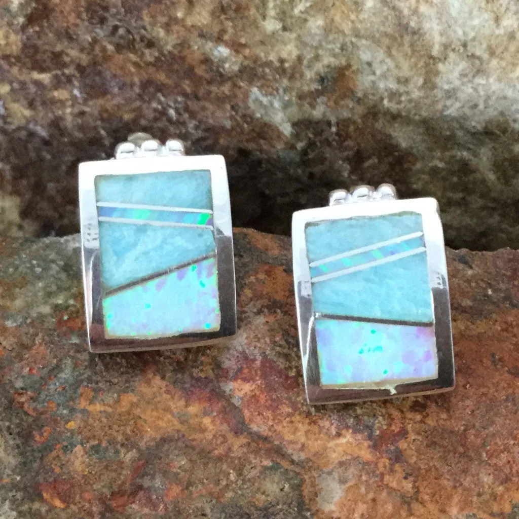 David Rosales Amazing Light Inlaid Sterling Silver Earrings Clip
