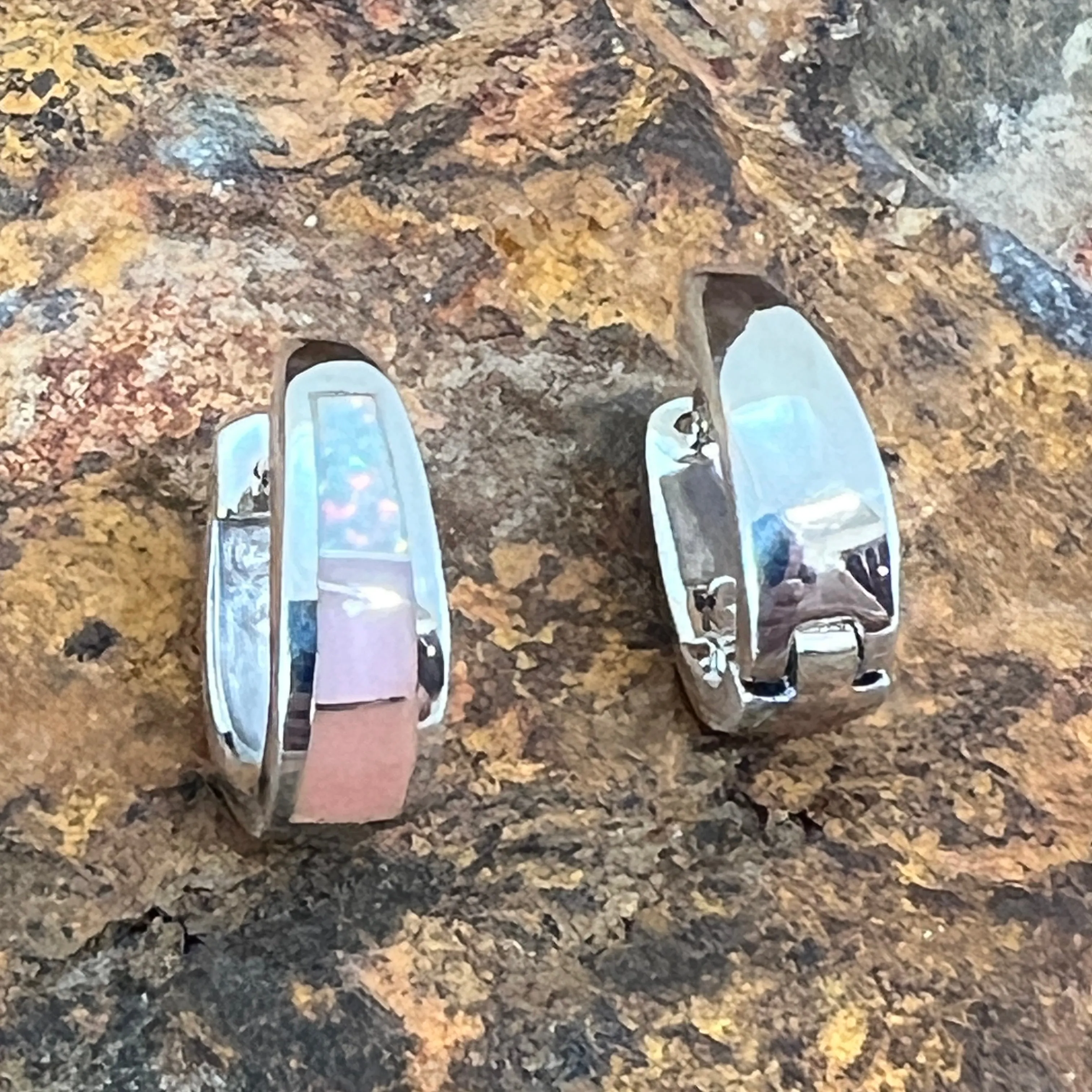 David Rosales Make Me Blush Inlaid Sterling Silver Earrings Huggie