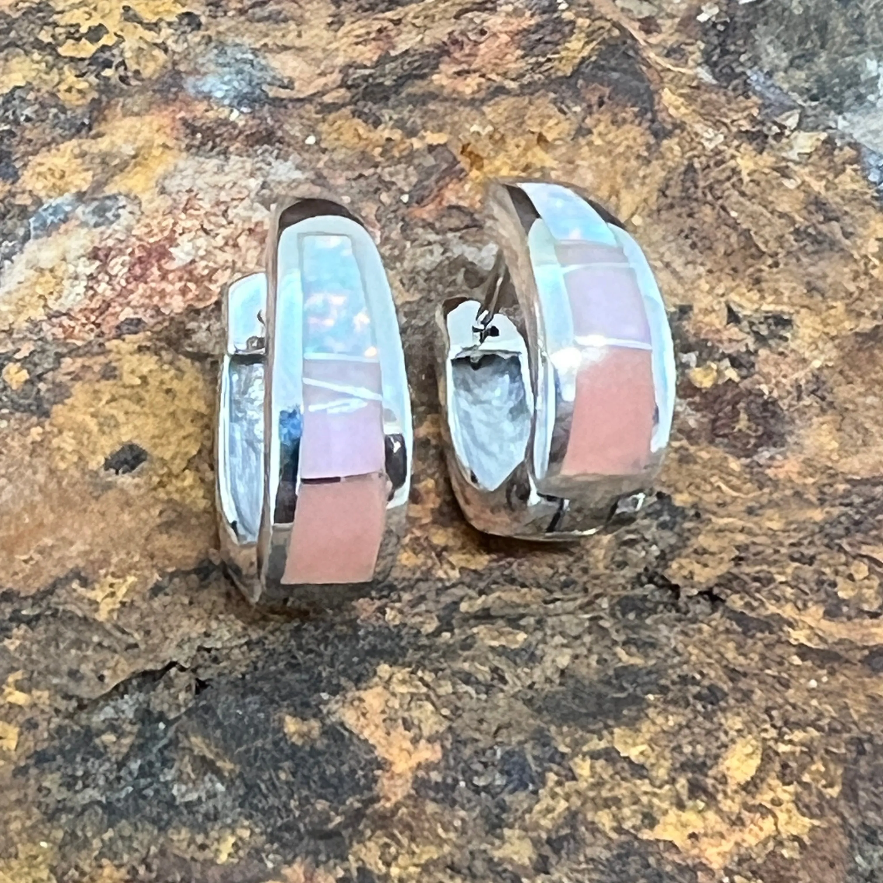 David Rosales Make Me Blush Inlaid Sterling Silver Earrings Huggie
