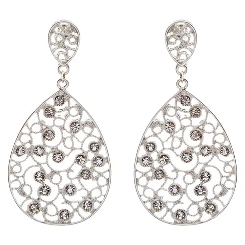 Dazzling Swirl Pattern Crystal Rhinestone Bridal Prom Fashion Earrings E314 SV