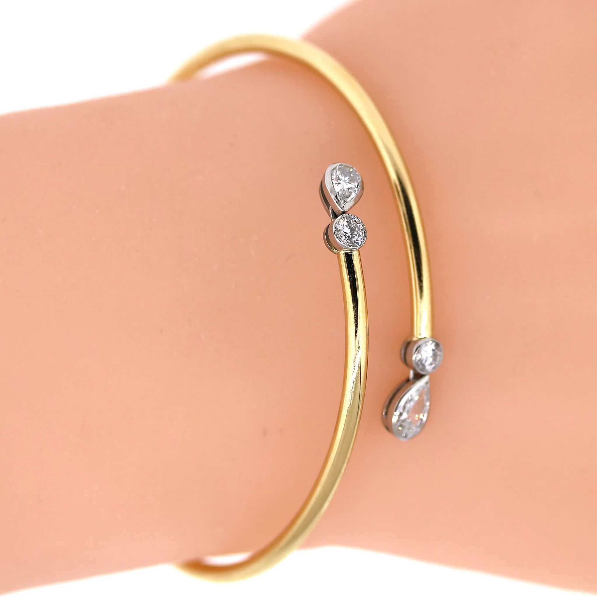 Diamond & Platinum Slip-on Bracelet in 18k Gold