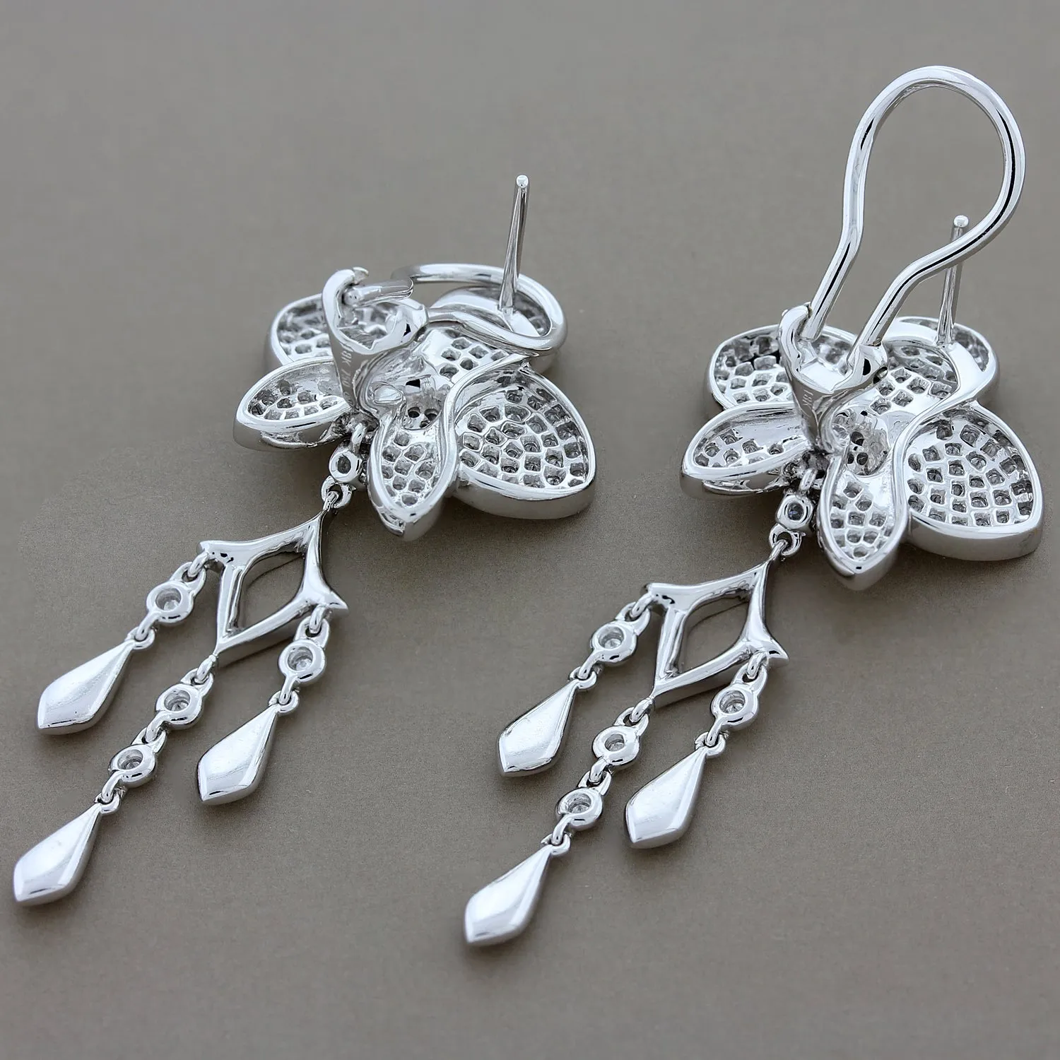 Diamond Flower Chandelier Drop Gold Earrings