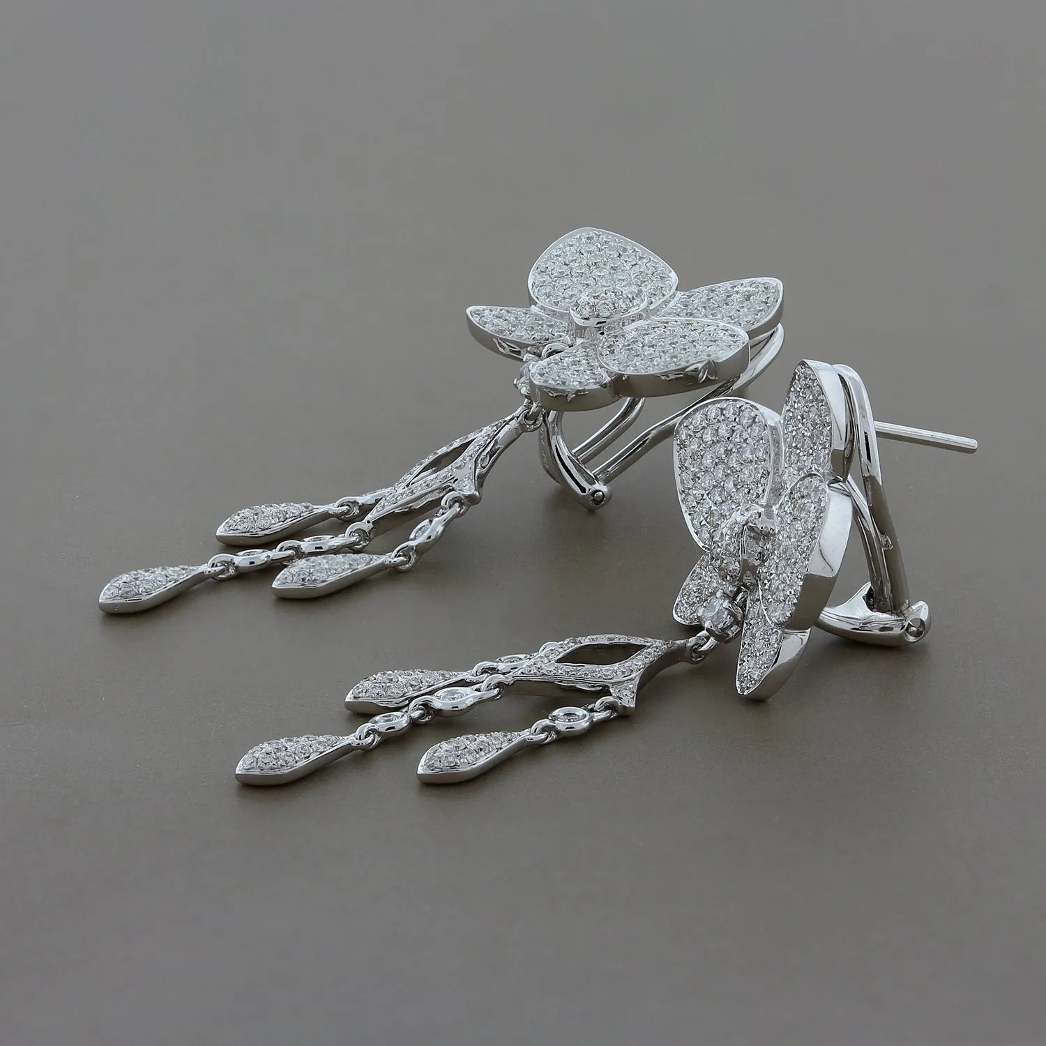 Diamond Flower Chandelier Drop Gold Earrings