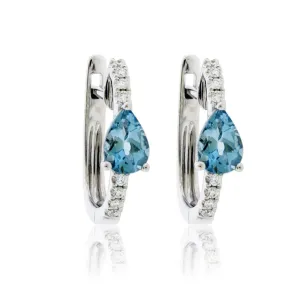 Diamond Hoop & Aquamarine Pear Earrings