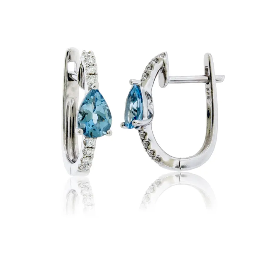 Diamond Hoop & Aquamarine Pear Earrings