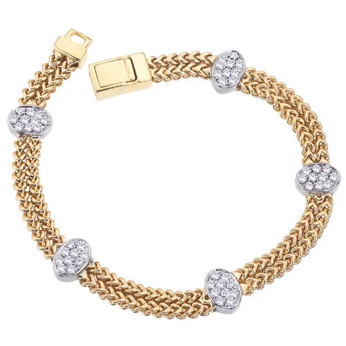 Diamond Oval Double Row Station Bracelet in 14K Two Tone Gold