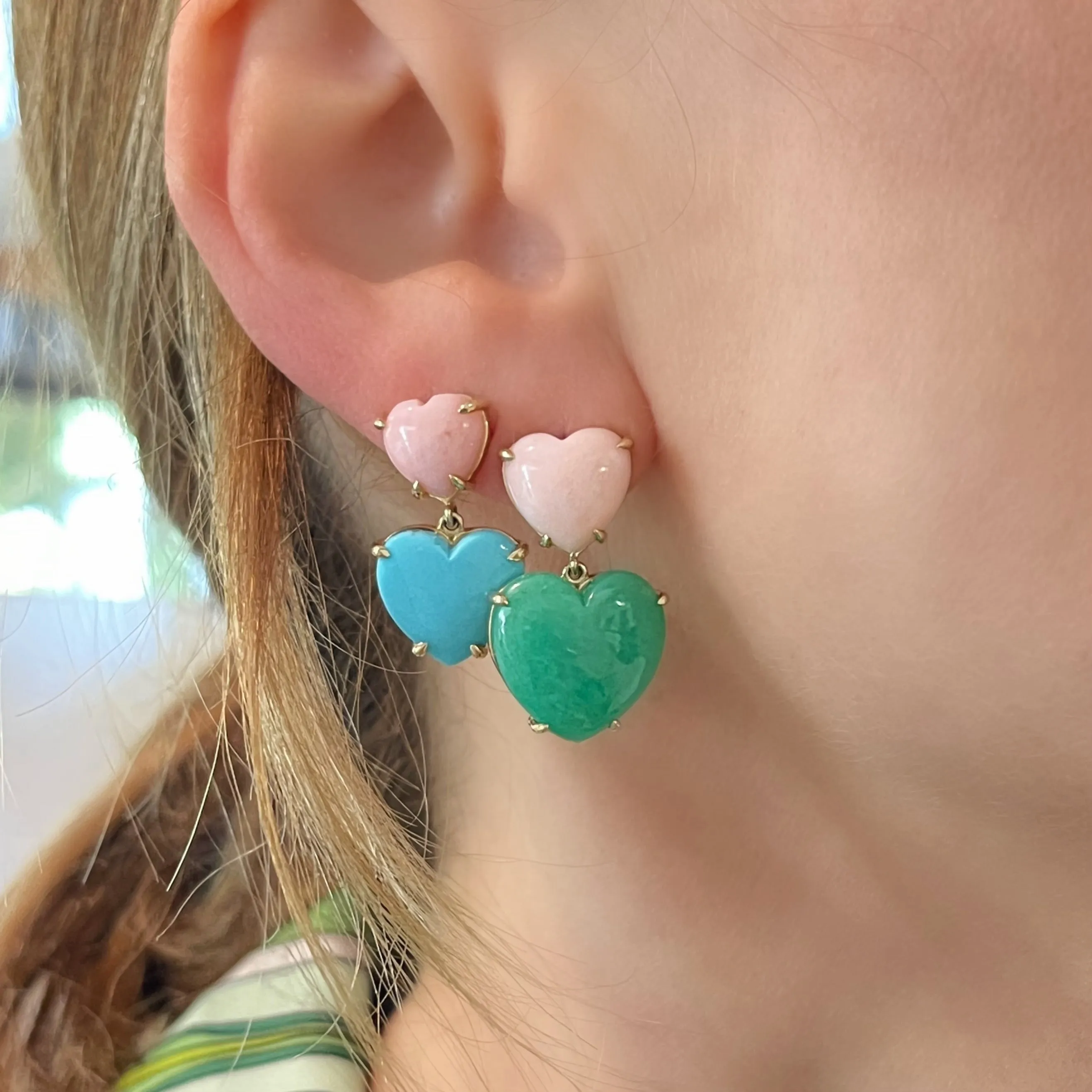 Double Gemstone Heart Drop Earrings
