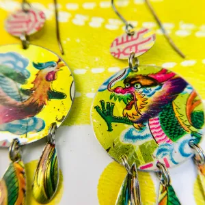 Dragon & Phoenix Tin Chandelier Earrings