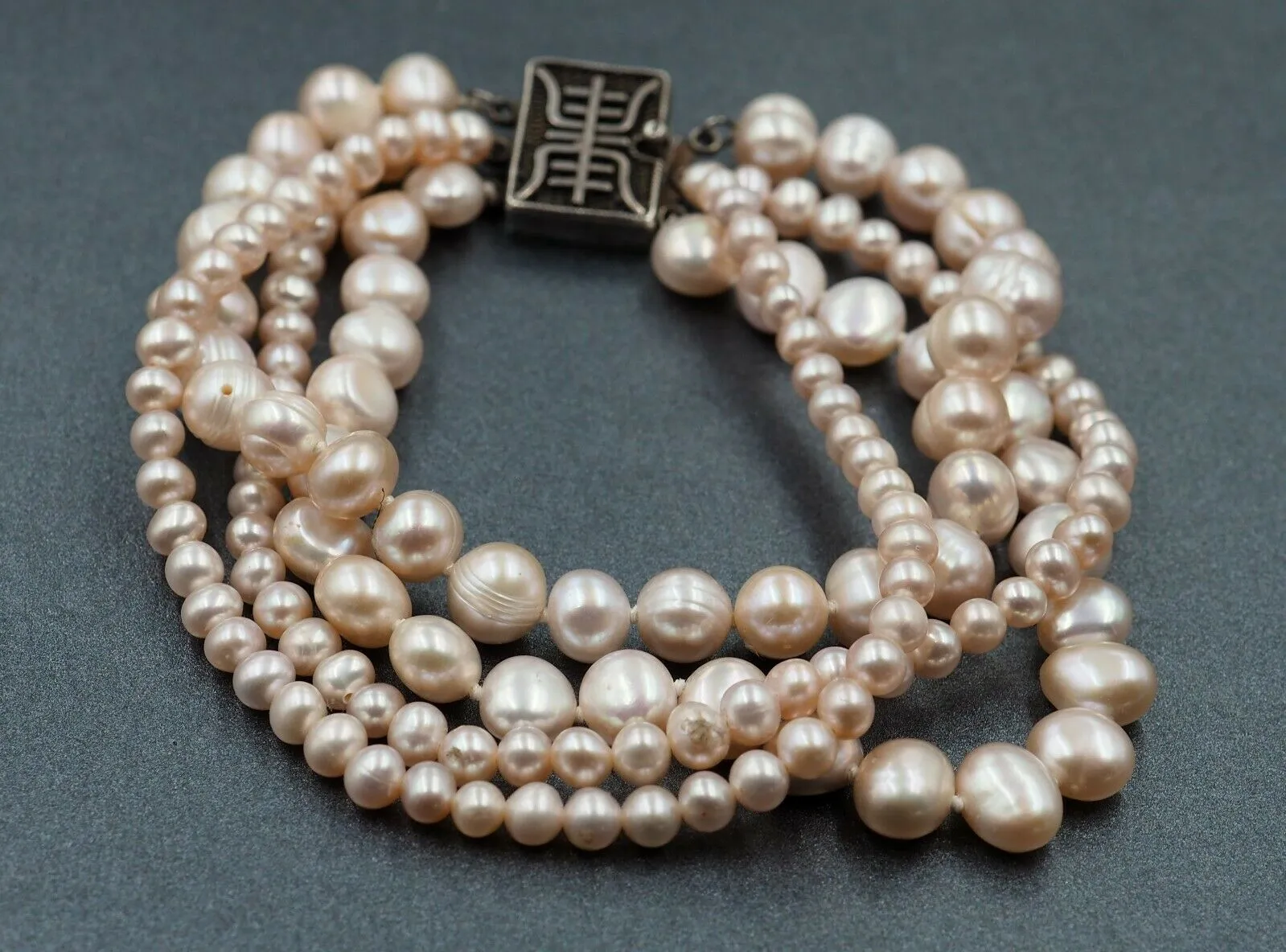 Dyed Freshwater Pearl Sterling Silver Four Strand Bracelet