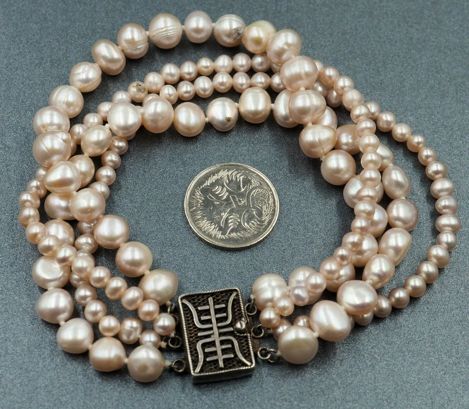 Dyed Freshwater Pearl Sterling Silver Four Strand Bracelet