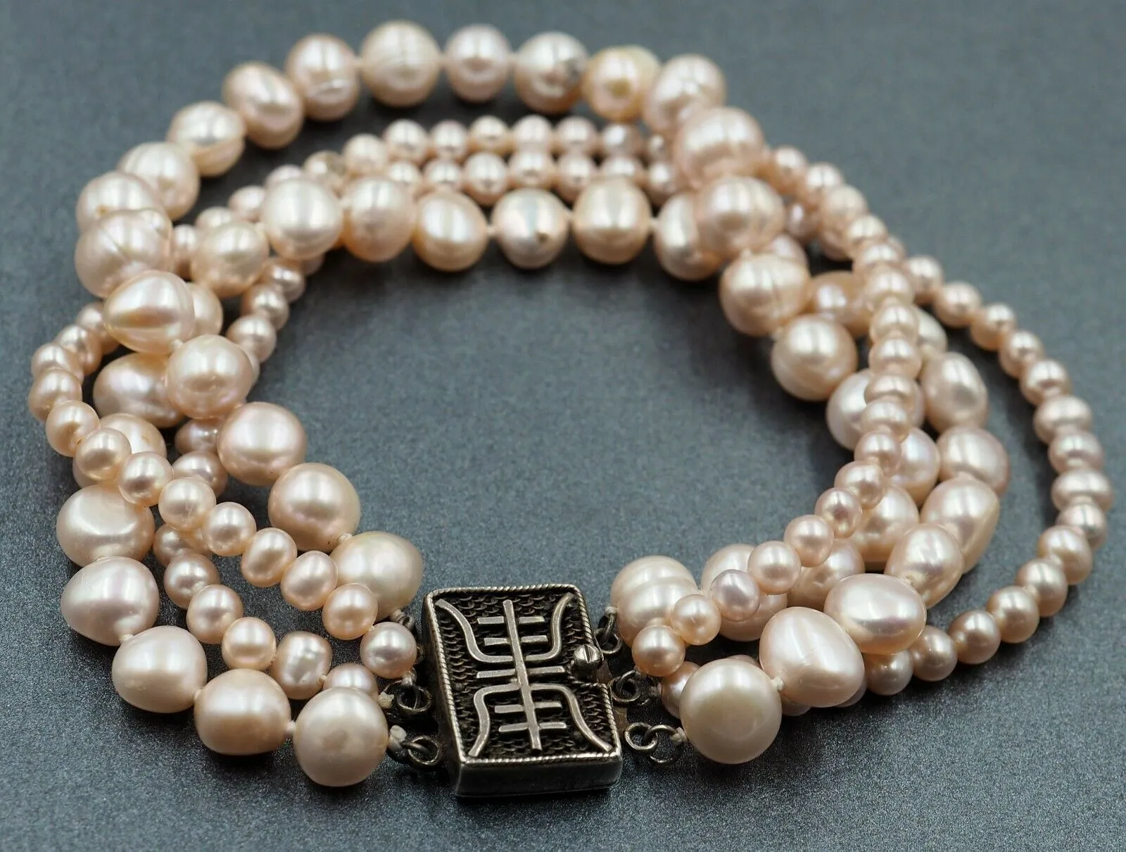 Dyed Freshwater Pearl Sterling Silver Four Strand Bracelet