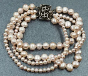 Dyed Freshwater Pearl Sterling Silver Four Strand Bracelet