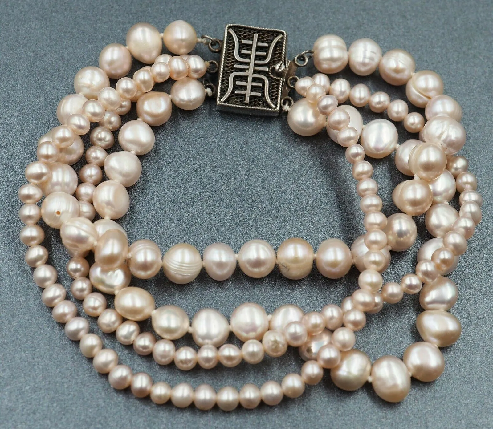 Dyed Freshwater Pearl Sterling Silver Four Strand Bracelet