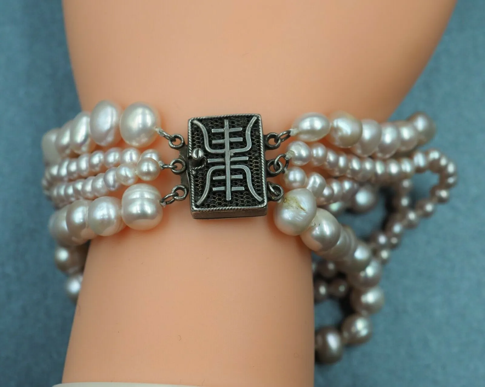 Dyed Freshwater Pearl Sterling Silver Four Strand Bracelet
