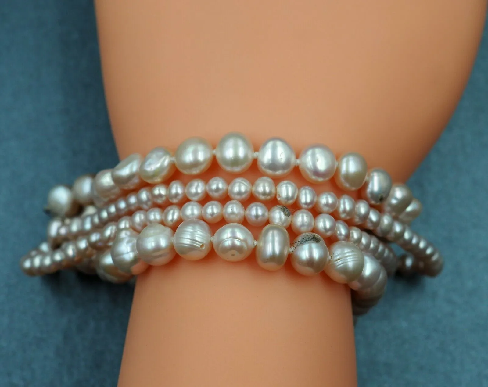 Dyed Freshwater Pearl Sterling Silver Four Strand Bracelet