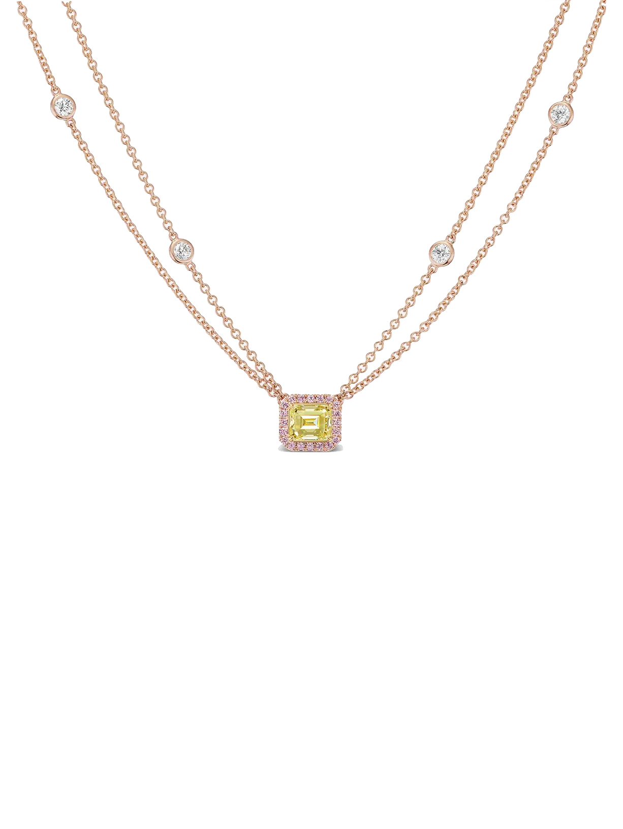 East West Style Yellow and Pink Diamond Necklace