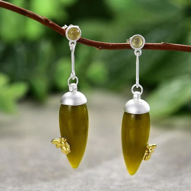 Elegant Green Stone Original Handmade Vintage Drop Earrings