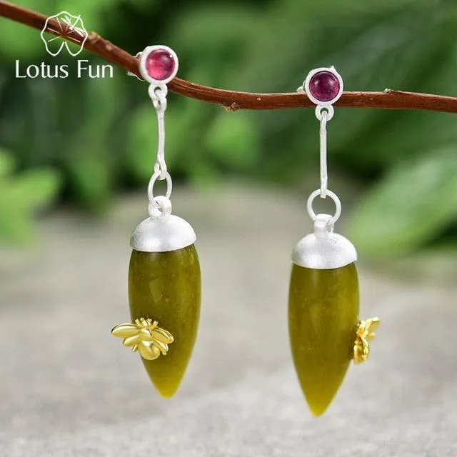 Elegant Green Stone Original Handmade Vintage Drop Earrings