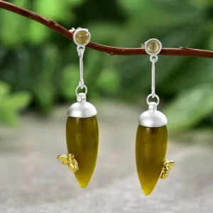 Elegant Green Stone Original Handmade Vintage Drop Earrings