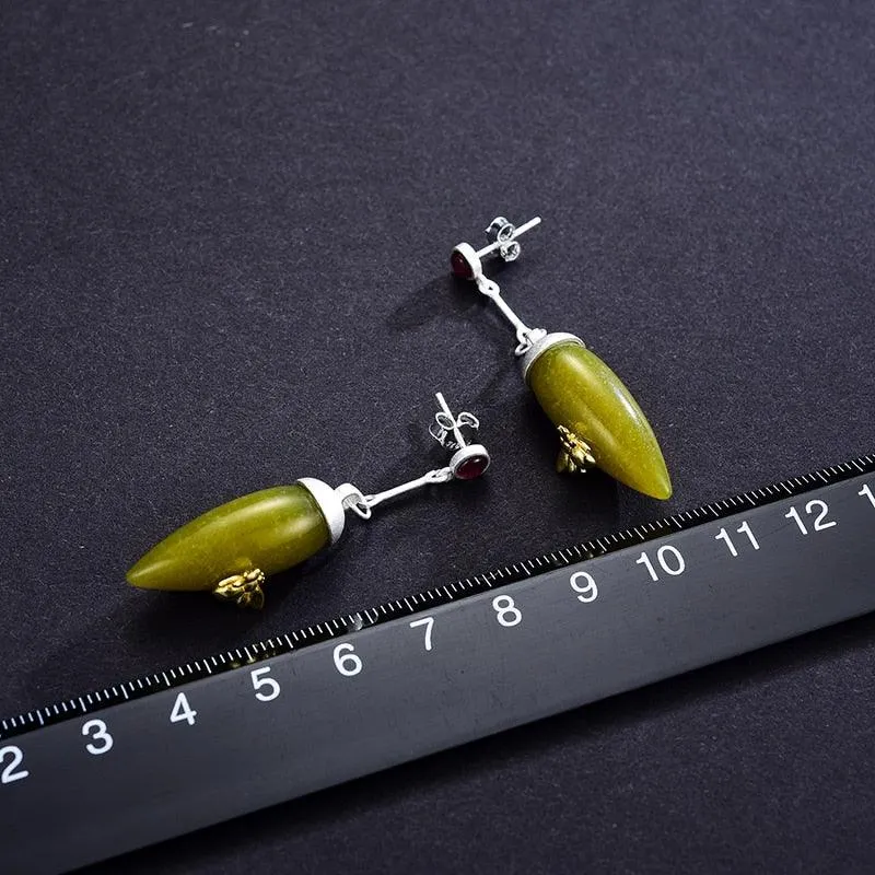 Elegant Green Stone Original Handmade Vintage Drop Earrings