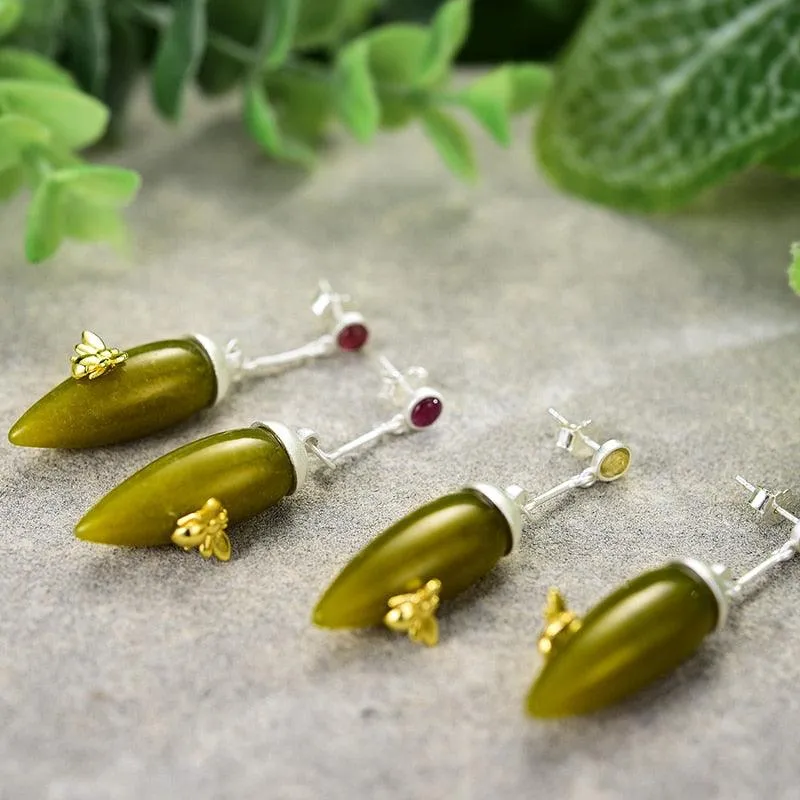 Elegant Green Stone Original Handmade Vintage Drop Earrings