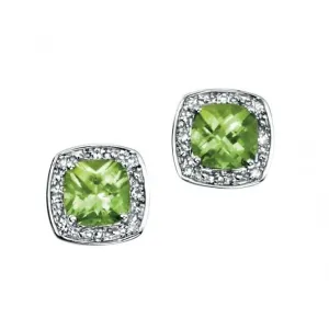 Elements White Gold Earrings Cushion Cut Peridot Pave Diamond GE731GZ475