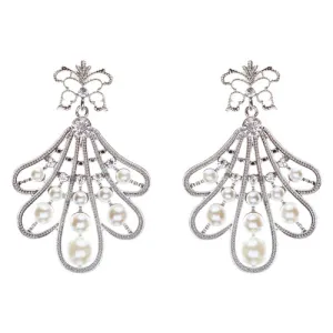 Flare Pearl Crystal Fashion Vintage Earrings Silver