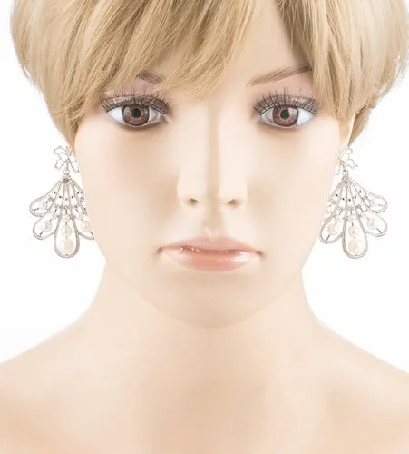 Flare Pearl Crystal Fashion Vintage Earrings Silver