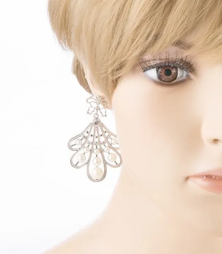 Flare Pearl Crystal Fashion Vintage Earrings Silver