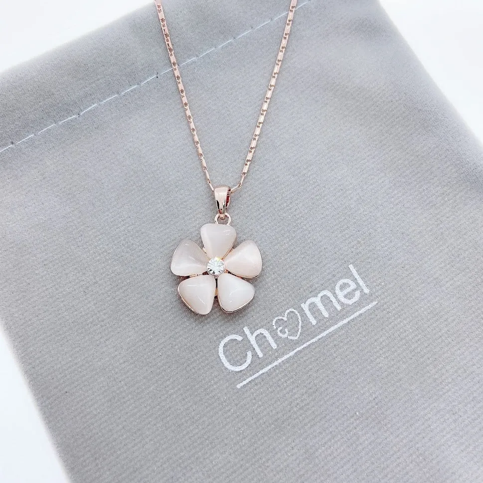 Flower Simulated Moonstone Necklace