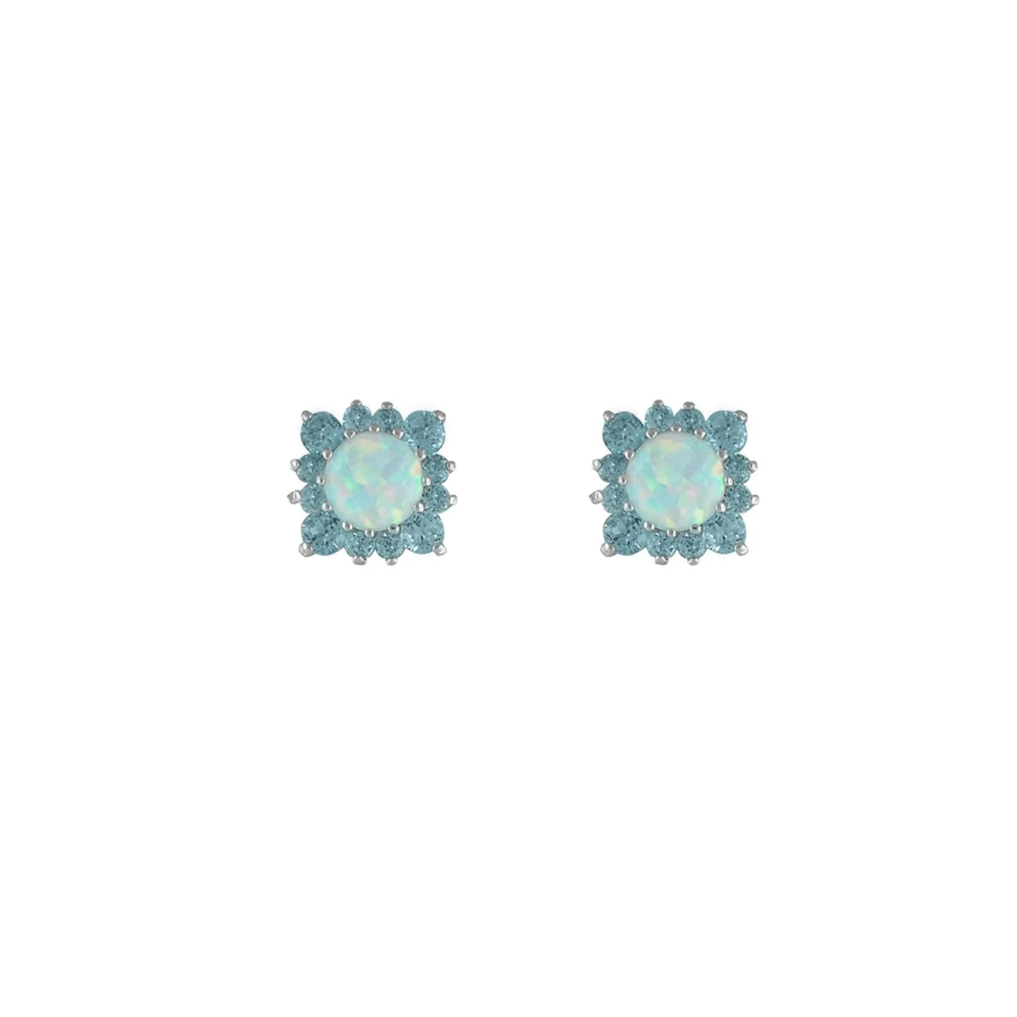 Gemstone Stud Earrings - Blue Topaz & Created Opal Fashion Stud Earrings