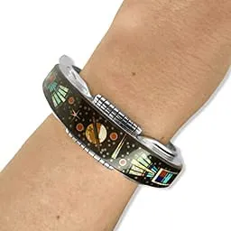 Genuine Black Onyx Cuff Bracelet, Sterling Silver, Authentic Navajo Native American USA Handmade, Artist Signed, One of a Kind, Size Women's Extra Large, Men's Small