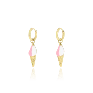 Gold coloured hoop earrings with ice cream charm