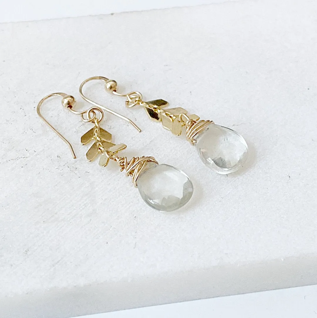 Gold Filled Chevron and Teardrop Quartz Earrings