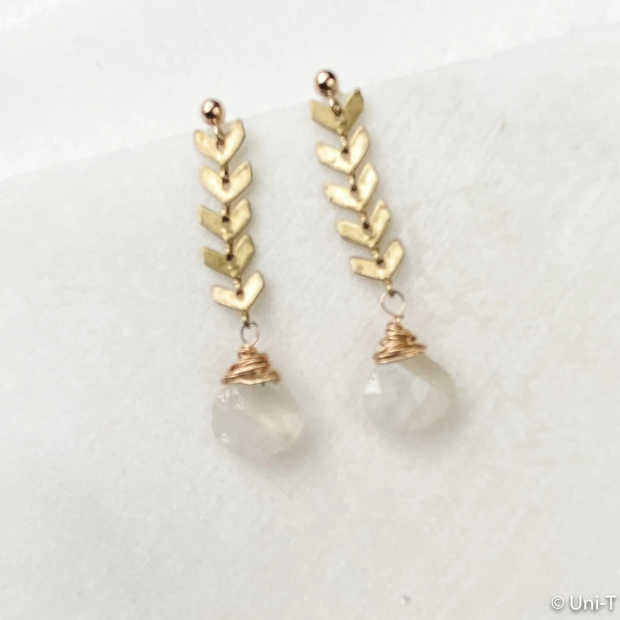 Gold Filled Chevron and Teardrop Quartz Earrings