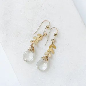 Gold Filled Chevron and Teardrop Quartz Earrings