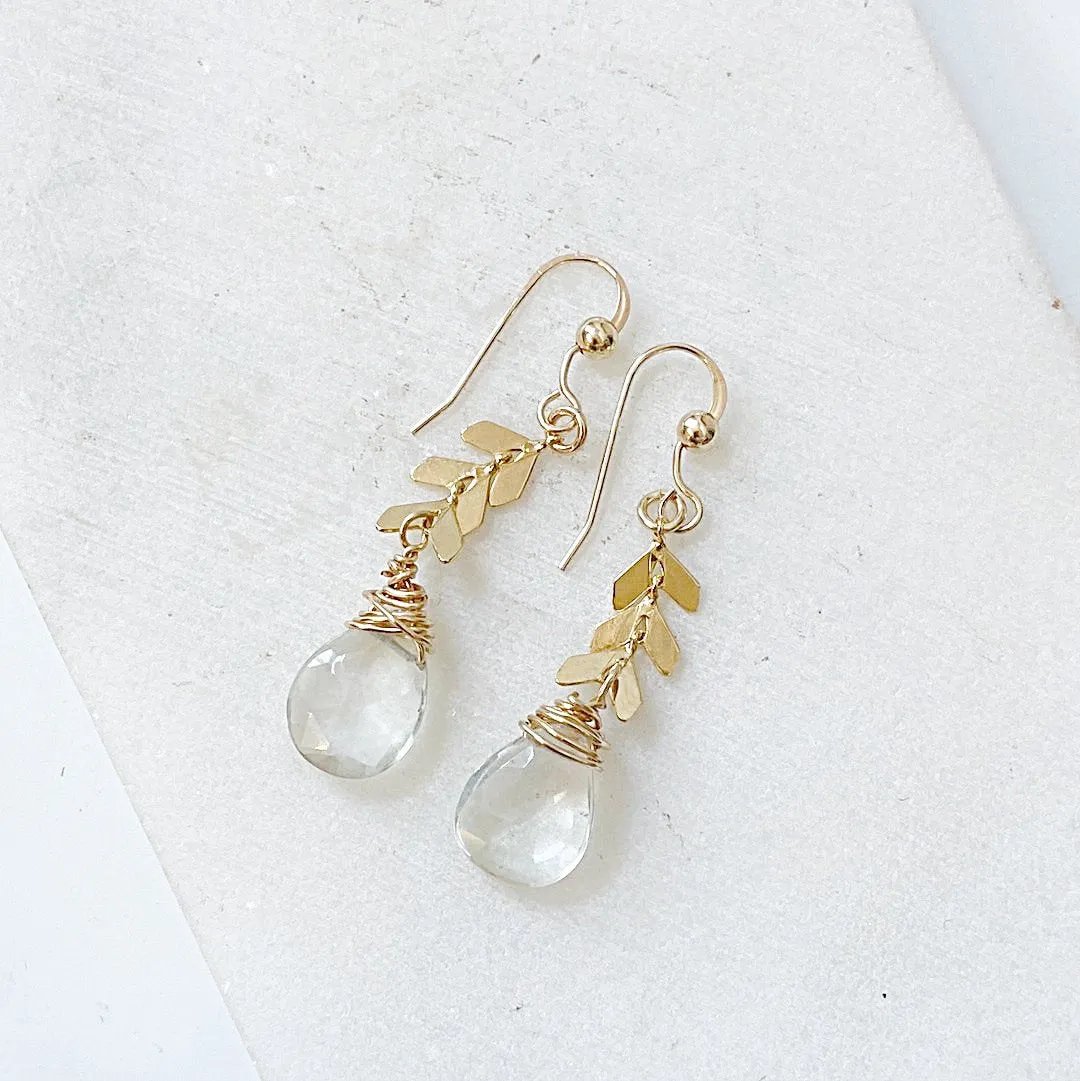 Gold Filled Chevron and Teardrop Quartz Earrings