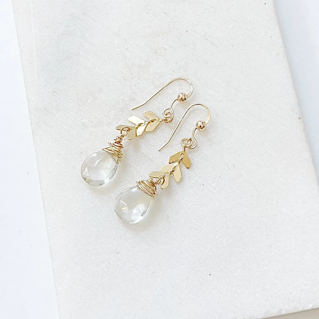 Gold Filled Chevron and Teardrop Quartz Earrings