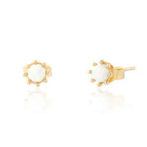 Gold White Opal Studs
