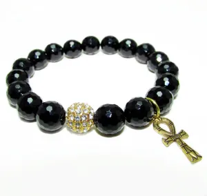 Golden Ankh Stretch Beaded Bracelet