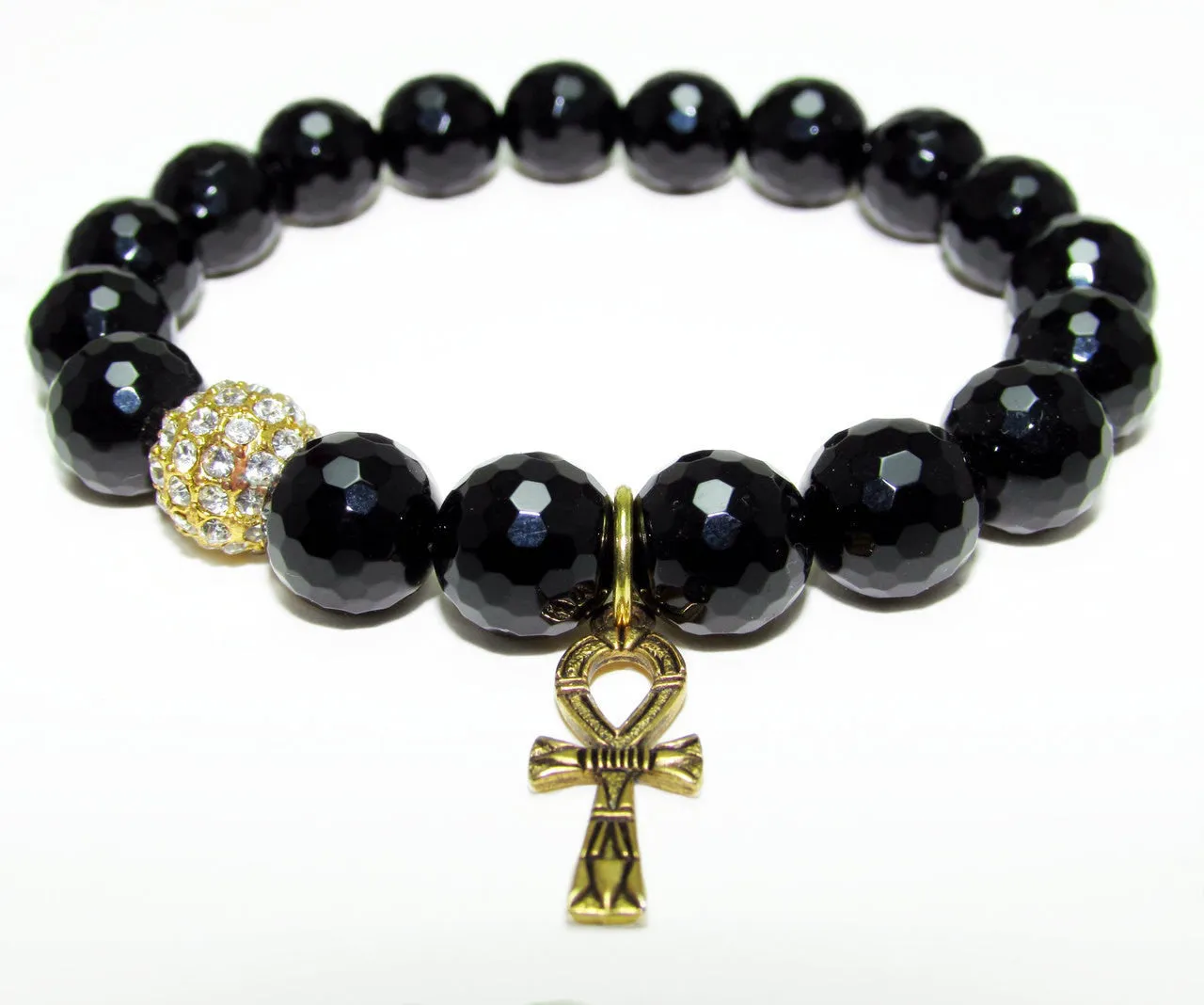 Golden Ankh Stretch Beaded Bracelet