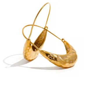 Golden Stainless Steel Drop Dangle Hoop Earrings Ear Hook Tarnish Free Minimalist Metal Texture Women Fashion Jewelry