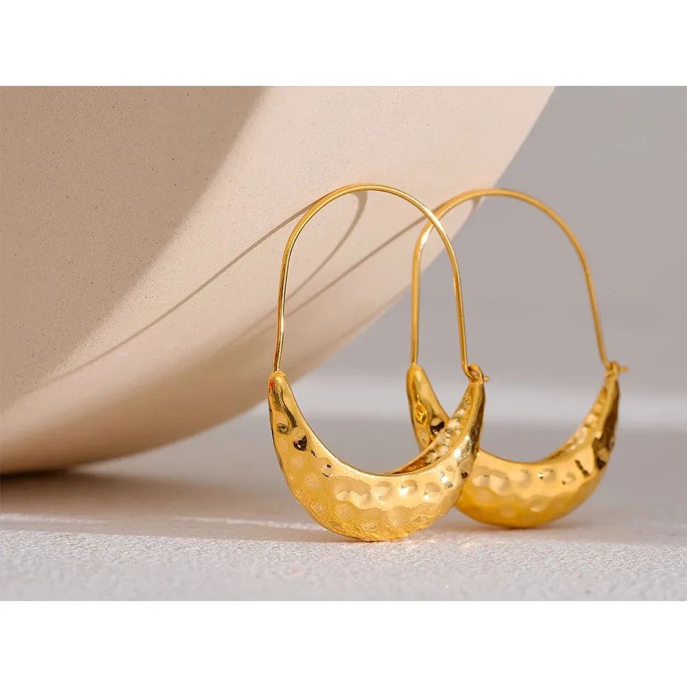 Golden Stainless Steel Drop Dangle Hoop Earrings Ear Hook Tarnish Free Minimalist Metal Texture Women Fashion Jewelry